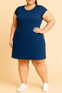 Vestido azul marinho com poá