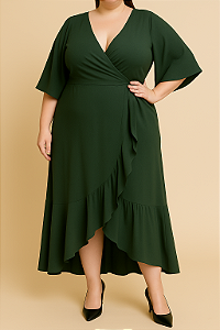 Vestido transpassado longo verde