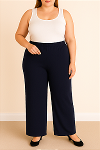 Calça Pantalona azul marinho fechada