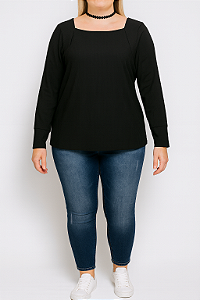 Blusa canelada decote reto