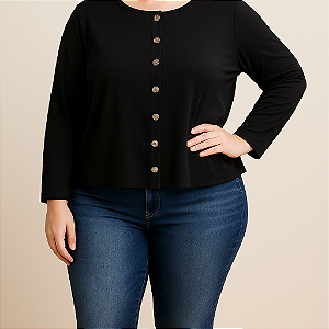 Manga longa malha de botões