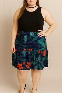 Saia azul marinho estampada