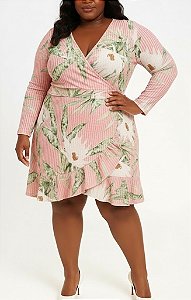 Vestido floral rosa manga longa