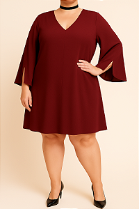 Vestido Vinho com fenda nas mangas