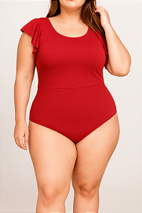 Body Vermelho manga com babadinho