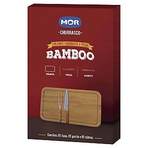 Conjunto 3 peças churrasco bamboo tábua retangular 30cm x 50cm - Mor