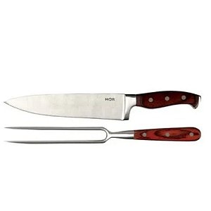 Conjunto de Faca 8" e Garfo em Aço Inoxidável e Cabo em Madeira Steel-MOR