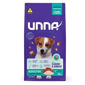 RAÇÃO UNNA CAES ADULTOS PORTE PEQUENO CARNE/ARROZ - SACO 15 KG