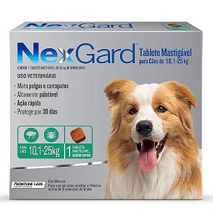 Antipulgas e Carrapatos Nexgard Cães 10,1 a 25Kg 1 Tablete