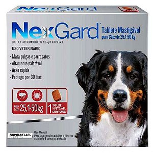 Antipulgas e Carrapatos Nexgard Cães 25,1 a 50Kg 1 Tablete