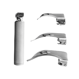 Kit Laringoscópio Fibra Ótica Infantil Lâminas nº 0,1,2 Curva Aço Inox Mikatos