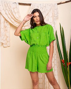 BLUSA AMPLA CROPPED BOTOES VERDE AMOR PERFEITO