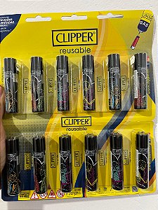 Cartela C/12 Isqueiro Clipper Grande MODELO CAVEIRA BEIJO