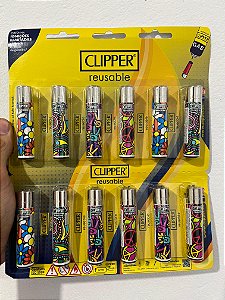 Cartela C/12 Isqueiro Clipper Grande MODELO HIPPIE