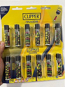 Cartela C/12 Isqueiro Clipper Grande MODELO FOLHA