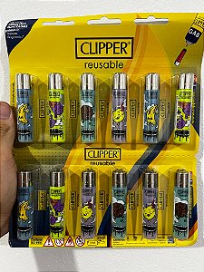 Cartela C/12 Isqueiro Clipper Grande MODELO bananinha