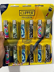 Cartela C/12 Isqueiro Clipper Grande MODELO cores espiral