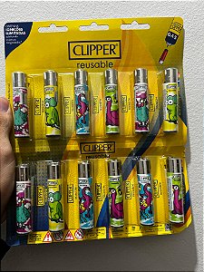 isqueiro clipper cartela com 12 unidades - Modelo BICHINHOS VERDE E ROSA