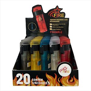 ISQUEIRO MAÇARICO RECARREGAVEL FIRESTAR DISPLAY COM 20 UNIDADES FS606R2