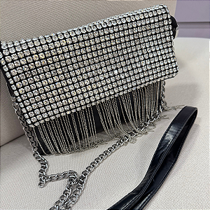 Bolsa Transversal Cor: Preta com Prata