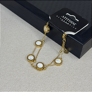 Pulseira Dupla Preta+Branca Cor: Dourado