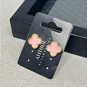 Brinco Trevo Rosa Cor: Dourado