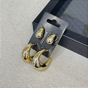 Brinco Dupla Gota Cor: Dourado