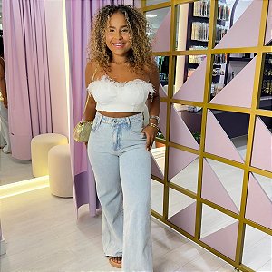 Calça Jeans Pantalona Clara