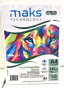 PAPEL FOTOGRAFICO ADESIVO A4 135G GLOSSY 50 UNIDADES MAKS