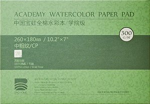 Bloco para aquarela Baohong Academy Fino 260x180mm 300gsm 20 folhas