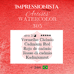 Impressionista Artists' Watercolor 24ml: 305 - Vermelho Cádmio: Série 3 - Aquarela Artesanal