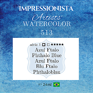 Impressionista Artists' Watercolor 24ml: 513 - Azul Ftalo:  Série 1 - Aquarela Artesanal