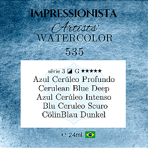 Impressionista Artists' Watercolor 24ml: 535 - Azul Cerúleo Profundo:  Série 3 - Aquarela Artesanal