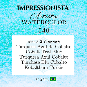 Impressionista Artists' Watercolor 24ml: 540 - Turquesa Azul de Cobalto:  Série 3 - Aquarela Artesanal