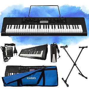 Kit Teclado Casio CTK3500 Musical 5/8 Completo Capa Azul e Pedal Sustain