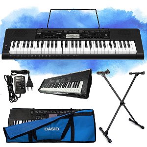 Kit Teclado Musical Casio CTK-3500 5/8 61 Teclas Completo Com Capa Azul