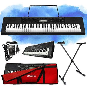 Kit Teclado Musical Casio CTK-3500 5/8 61 Teclas Completo Com Capa Vermelha