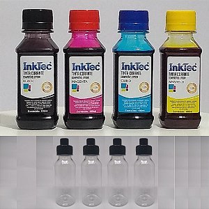 Kit 4 x 100 ML Tintas Inktec para Epson para L3110 | L3150 | + 4 frascos vazios