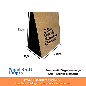 SACO KRAFT GRANDE MOMENTO 28x32x17,5 100grs PCT C/ 100 UNIDADES