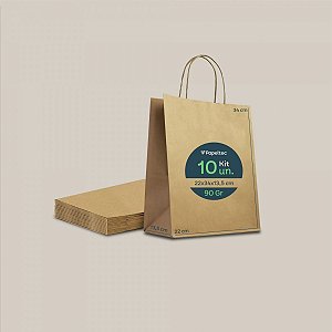 Sacola de Papel Kraft Delivery com Alça - 22x34x13,5cm - 10un