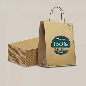 Sacola de Papel Kraft Delivery com Alça - 18x26x10,5cm  - 150un