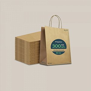 Sacola de Papel Kraft Delivery com Alça - 22x34x13,5cm - 300un