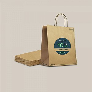 Sacola de Papel Kraft Delivery com Alça - 24x34x11cm - 10un
