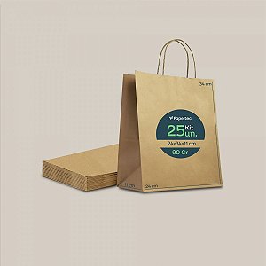 Sacola de Papel Kraft Delivery com Alça - 24x34x11cm - 25un