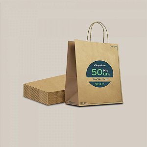 Sacola de Papel Kraft Delivery com Alça - 24x34x11cm - 50un