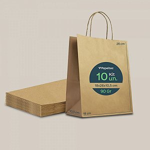 Sacola de Papel Kraft Delivery com Alça - 18x26x10,5cm  - 10un
