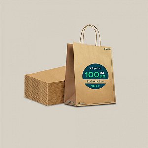 Sacola de Papel Kraft Delivery com Alça - 22x34x13,5cm - 100un