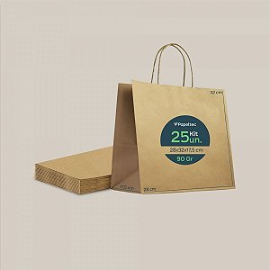 Sacola de Papel Kraft Delivery com Alça - 28x32x17,5cm - 25un
