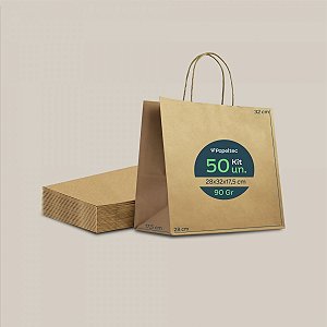 Sacola de Papel Kraft Delivery com Alça - 28x32x17,5cm - 50un