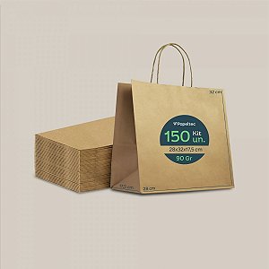 Sacola de Papel Kraft Delivery com Alça - 28x32x17,5cm - 150un